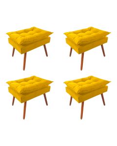 Kit 4 Puff Opala Premium Almofadada para Decoração Sala de Estar - Veludo Amarelo
