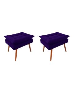 Kit 2 Puff Opala Premium Almofadada para Decoracao Sala de Estar Veludo Azul Marinho