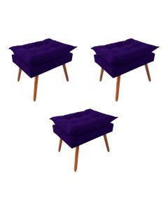 Kit 3 Puff Opala Premium Almofadada para Decoracao Sala de Estar Veludo Azul Marinho