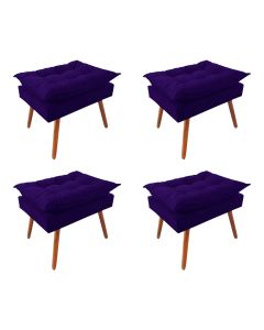 Kit 4 Puff Opala Premium Almofadada para Decoracao Sala de Estar Veludo Azul Marinho