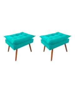 Kit 2 Puff Opala Premium Almofadada para Decoracao Sala de Estar Veludo Azul Turquesa
