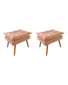 Kit 2 Puff Opala Premium Almofadada para Decoracao Sala de Estar Veludo Bege