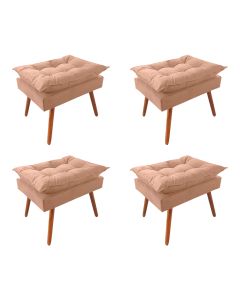 Kit 4 Puff Opala Premium Almofadada para Decoração Sala de Estar - Veludo Bege