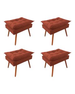 Kit 4 Puff Opala Premium Almofadada para Decoração Sala de Estar - Veludo Capuccino