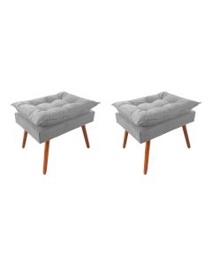 Kit 2 Puff Opala Premium Almofadada para Decoracao Sala de Estar Veludo Cinza Claro