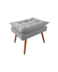 Puff Opala Premium Almofadada para Decoracao Sala de Estar Veludo Cinza Claro
