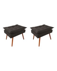 Kit 2 Puff Opala Premium Almofadada para Decoracao Sala de Estar Veludo Cinza Grafite