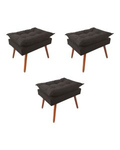 Kit 3 Puff Opala Premium Almofadada para Decoracao Sala de Estar Veludo Cinza Grafite