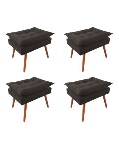 Kit 4 Puff Opala Premium Almofadada para Decoração Sala de Estar - Veludo Cinza Grafite