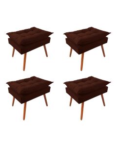 Kit 4 Puff Opala Premium Almofadada para Decoração Sala de Estar - Veludo Marrom