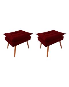 Kit 2 Puff Opala Premium Almofadada para Decoracao Sala de Estar Veludo Vermelho Marsala