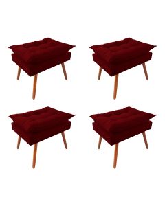 Kit 4 Puff Opala Premium Almofadada para Decoração Sala de Estar - Veludo Vermelho Marsala