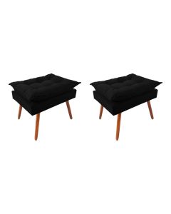 Kit 2 Puff Opala Premium Almofadada para Decoracao Sala de Estar Veludo Preto