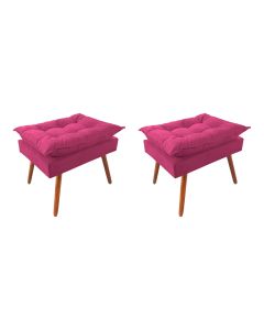 Kit 2 Puff Opala Premium Almofadada para Decoracao Sala de Estar Veludo Rosa