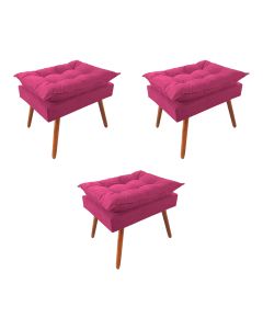 Kit 3 Puff Opala Premium Almofadada para Decoracao Sala de Estar Veludo Rosa
