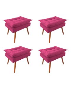 Kit 4 Puff Opala Premium Almofadada para Decoração Sala de Estar - Veludo Rosa