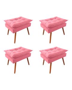 Kit 4 Puff Opala Premium Almofadada para Decoração Sala de Estar - Veludo Rose
