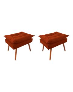 Kit 2 Puff Opala Premium Almofadada para Decoracao Sala de Estar Veludo Laranja Terracota