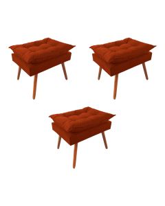 Kit 3 Puff Opala Premium Almofadada para Decoracao Sala de Estar Veludo Laranja Terracota