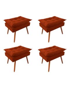 Kit 4 Puff Opala Premium Almofadada para Decoração Sala de Estar - Veludo Laranja Terracota