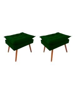 Kit 2 Puff Opala Premium Almofadada para Decoracao Sala de Estar Veludo Verde