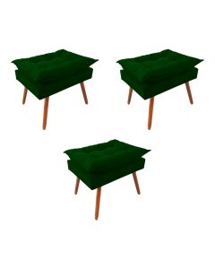 Kit 3 Puff Opala Premium Almofadada para Decoracao Sala de Estar Veludo Verde