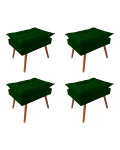Kit 4 Puff Opala Premium Almofadada para Decoração Sala de Estar - Veludo Verde