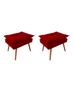Kit 2 Puff Opala Premium Almofadada para Decoracao Sala de Estar Veludo Vermelho
